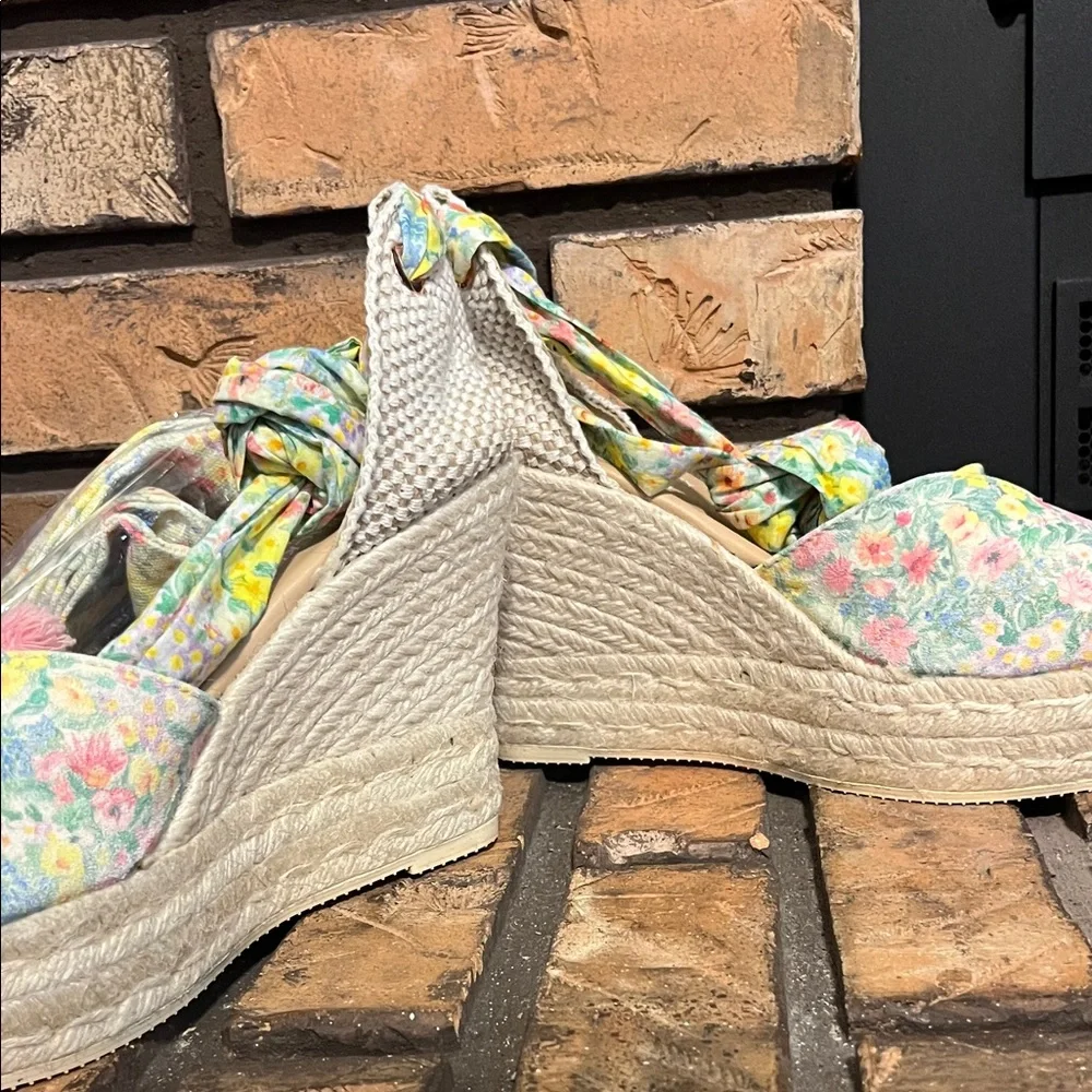 Loveshackfancy x Manebi Ankle-Tie Floral Suede Platform Espadrilles NWOT Size 40